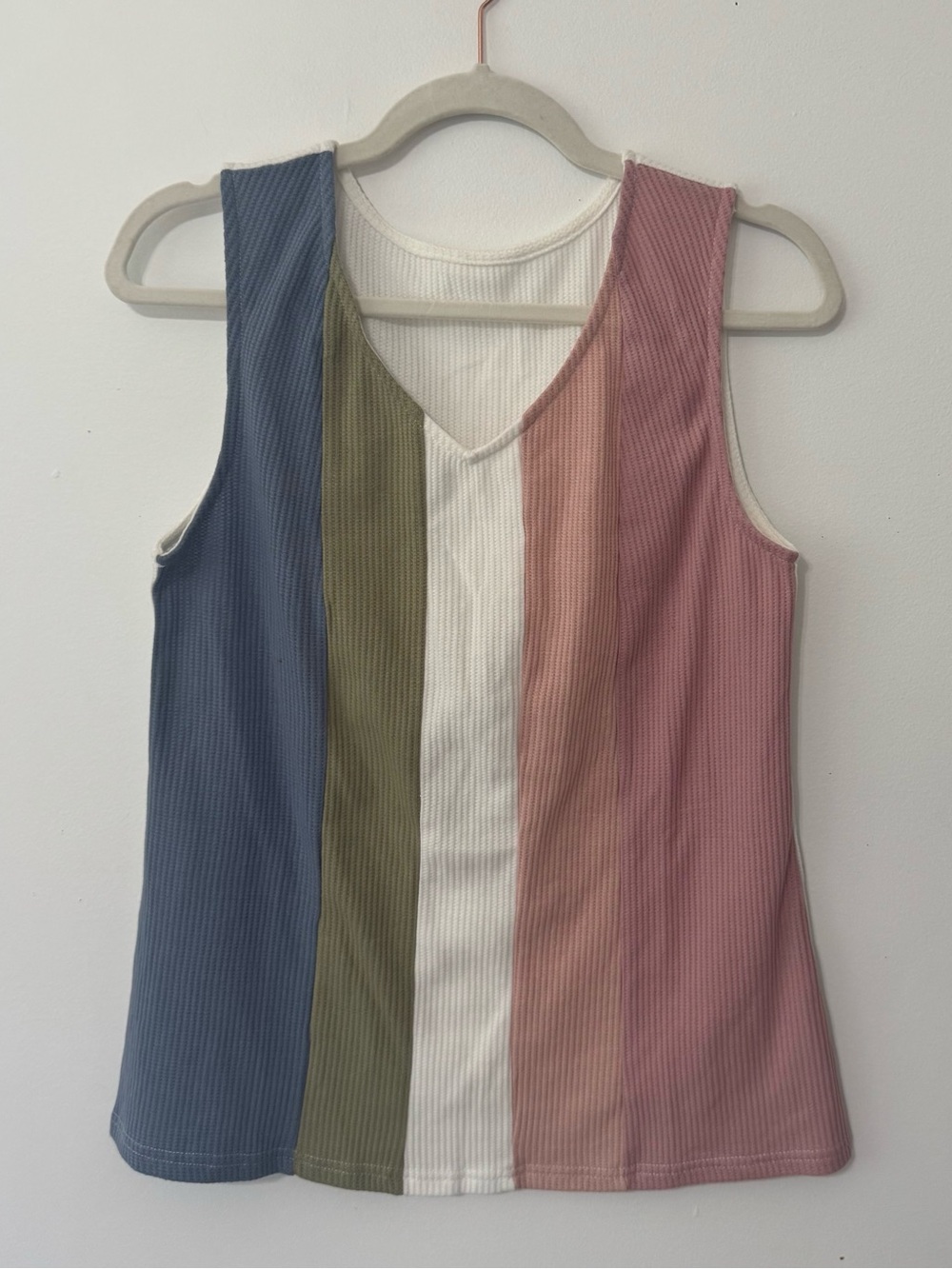 NWOT Block Color V-Neck Tank Top - Blue, Olive, Cream, Pink